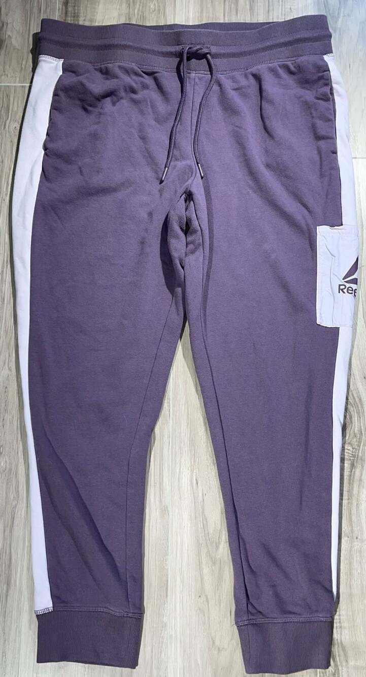 Reebok Level Up Sweatpants Purple Joggers with Woven Side Pocket